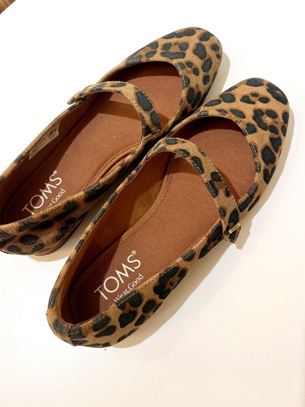 TOMS Leopard Print Mary Jane Flats in Brown and Black